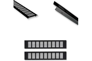 HOOZ Aluminiowa kratka wentylacyjna, zestaw 30 x 8 cm, kolor czarny, wentylacja drzwi, 300 mm, idealna wentylacja do kuchni, łazienki, toalety, szafy, blacha komorowa, kratka wentylacyjna, kratka