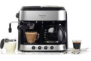 PRIXTON Bari - Cafetera Doble/Cafetera Expresso 3 en 1: Espresso, Americano y Cappuccino, 15 bares de Presión, Potencia 1850 W, Doble Sistema Italiano y Americano de Goteo, Vaporizador integrado