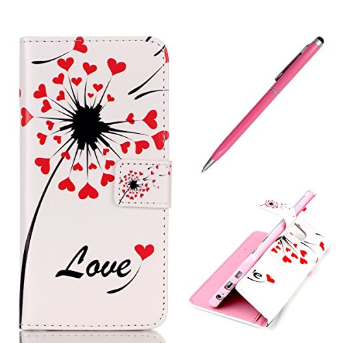 Preisvergleich Produktbild CaseHome Samsung Galaxy S6 Edge Hülle,Schutzhülle Tasche Leder Mit Kartenfach Magnetverschluss Standfunktion Slim-Schutzhülle Folio Schalen Fall Mit Karten- / Geldscheinfach Für Samsung Galaxy S6 Edge-Red Liebe Löwenzahn