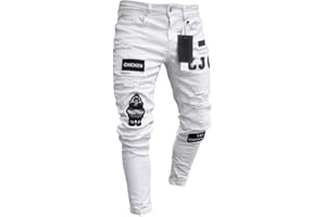 AnyuA Pantalones Vaqueros Hombres Pitillo Slim Fit Skinny Pantalone Casuales Elasticos Agujero Pantalón Personalidad Jeans