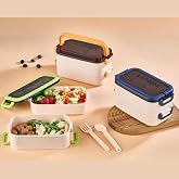 Jouis Beslenme Kutusu 1200 ml 2 Katlı B&ouml;lmeli BPA'sız PP Plastik Sefer Tası ve Beslenme &Ccedil;antası - Lunch Box, &Ccedil;ATAL KAŞIK Dahi