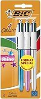 BIC 4 Couleurs Shine Stylos-Bille - Corps Métalliques Assortis, Blister de 2+1