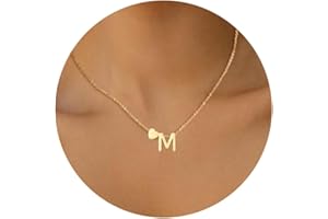 HSWYFCJY- Colgante letra de acero inoxidable con monograma corazón para señoras. Oro, plata con cierre de langosta, joyería clásica collar de corazón como un regalo, caja de cadena 45cm, 1,5 mm.