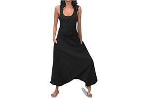 ITISME JEANSHOSEN ITISME Salopette Sarouel Femme Grande Taille Femmes U Cou sans Manches Dos Nu Côté Les Poches Bouffant Longue Combinaisons Sarouel Femme Romper Jumpsuit Combinaisons Courte Pantalon