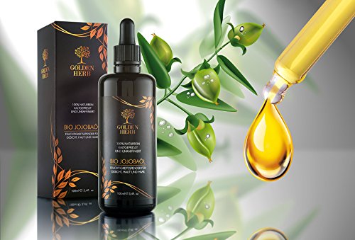 Premium Bio Jojobaöl – Kaltgepresst, organisch und nativ. In einer vor Licht schützenden Flasche – 100ml. Frei von Hexan und ohne Silikone – Gold. Für eine reine und wohlfühlende Haut. - 2