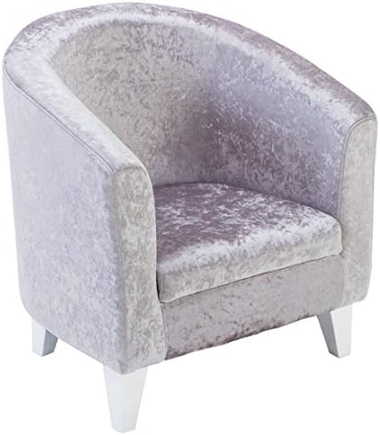 Auspicious Life Silver Crushed Velvet Tub Chair Armchair for Dining Living Room Office Reception (Silver)