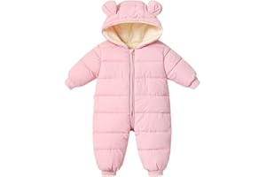 BRONG Baby Girls Boys Snowsuit Winter Coat Newborn Thick Zipper Jumpsuit Infant Windproof Hooded Fleece Romper Outerwear Pink 18-24 Months