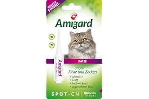 Amigard Spot-On 1er Pack für Katzen, gegen Zecken und Flöhe, 1 Monat Schutz, pflanzliche Wirkstoffe, ohne Parfüm und Konservierungsmittel, vegan