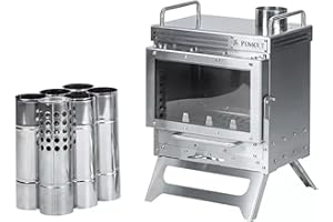 POMOLY Dweller Mini poêle à bois en acier inoxydable, cheminée extérieure pour tente chaude, camping, argenté