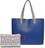 Shopper Henkel Trage Einkaufs Tasche Blau, City Damenhandtasche, absolut im Trend, als Geschenk- Set mit kleinem Kosmetik Beutel aus Segeltuch gefertigt