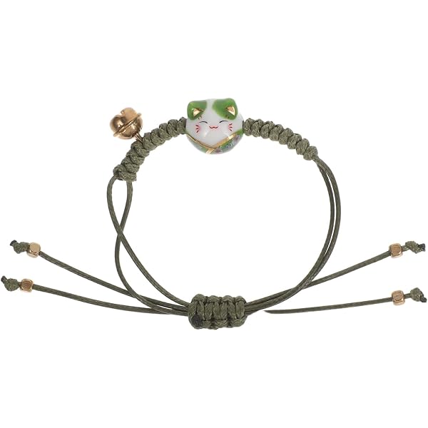Bracelet Japonais Avec Masque De Renard Sakura Et Cloche - Demi-corde Rouge, Demi-chaîne - 7