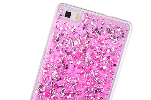 Für Huawei P8 Lite 2016 5.0 Zoll Hülle Glanz ,SKYXD Blattgold Funken Flocken Pailletten Design Schutzhülle Weiche TPU Transparent Silikon Handyhülle mit [ Krone Staubstecker + Eingabestift ] Glitzer Kristall Handytasche Schick Klar Zurück Haut Schlank Etui Schale Fall – Pink - 4