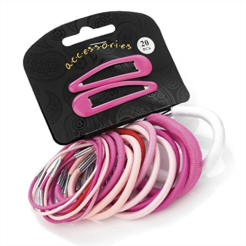 Hair Accesories Set Girls Hair Elastics 20Pc Bendies Bobbles Clips Slides Ponios Pink Tones