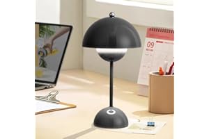 BOMKRA LED Flowerpot Tischlampe Kabellos Akku Pilz Lampe, Modern Macaron Lampe Retro Touch Dimmbar Tischleuchte mit 3 Farben Nachttischlampe für BüRo,Bars,Wohnzimmer,Schlafzimmer (Schwarz)
