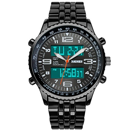 SunJas Armbanduhr Sportuhren 50 Meter wasserdicht Militr zwei Zeitzonen mit Kalenderfunktion zifferblatt Uhr Digital Led Alarm Kalender Uhren Watches fr Herren Damen Multifunktions-Analog Clock (schwarz) SunJas Armbanduhr Sportuhren 50 Meter wasserdicht Militr zwei Zeitzonen mit Kalenderfunktion zifferblatt Uhr Digital Led Alarm Kalender Uhren Watches fr Herren Damen Multifunktions-Analog Clock (schwarz)