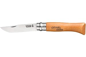 Opinel - N°08 Cuchillo de Bolsillo en Blister - Hoja de 8,5 cm de Acero Carbono XC90, Mango de Madera de Haya, Uso Diario, Anillo de Seguridad Virobloc - Fabricación Francesa