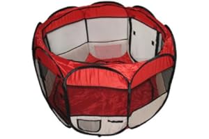 BUNNY BUSINESS Unny Business Fabric Playpen for Rabbits Guineas Run Hutch Foldable, Red