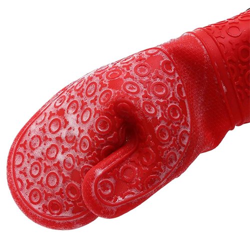 PURENJOY Silikon Ofenhandschuhe – Extra Lange Hitzebeständige Gesteppte Baumwolle Futter, Große Grillen Kochen Rutschfeste Wasserdichte Küche Handschuhe - 4