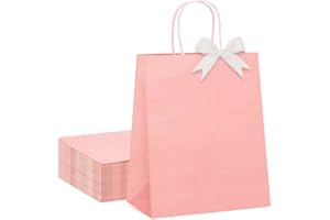 Switory 24 szt. torebek prezentowych ze wstążką, różowe torby papierowe z obrotowymi uchwytami, torby imprezowe typu kraft, na walentynki, imprezę dla dzieci, urodziny, wesela, baby shower, festiwal,