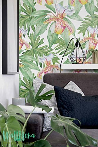 Ginger And Philodendron Leaves Wallpaper - Removable Wallpaper - Exotic Wall Sticker - Ginger And Philodendron Leaves Self Adhesive Wallpaper