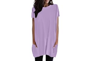 SUTELANG LURRYLY Tee Shirt Femme Chemisier Femme Chic et élégant T Shirt Oversize Femme été Décontracté Solide Ample Pull du Cou Chemises à Manches Courtes Tunique Hauts avec Poches