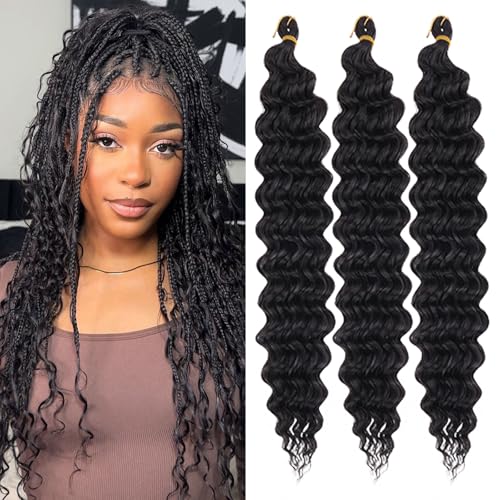 Samtress 18 Inch Ocean Wave Crochet Hair 3 confezioni Curly Braiding Hair Extension Natural Black Deep Wave Synthetic Hair Braiding for Women (#1B)