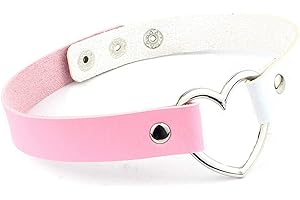 Uhat Gothic Punk Choker Necklace Jewellery Heart-Shape Pendant Rivet PU Leather Collar Ring for Women