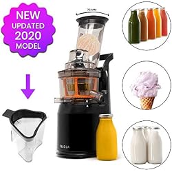 Jus de Fruits et Légumes à Mastication Lente, Slow Juicer, Jus Frais et Santé, Sorbet, Crème Glacée, Bouche 75 mm, sans BPA, 240 Watts, Pression à Froid, Acier Inoxydable Noir Fridja f1900