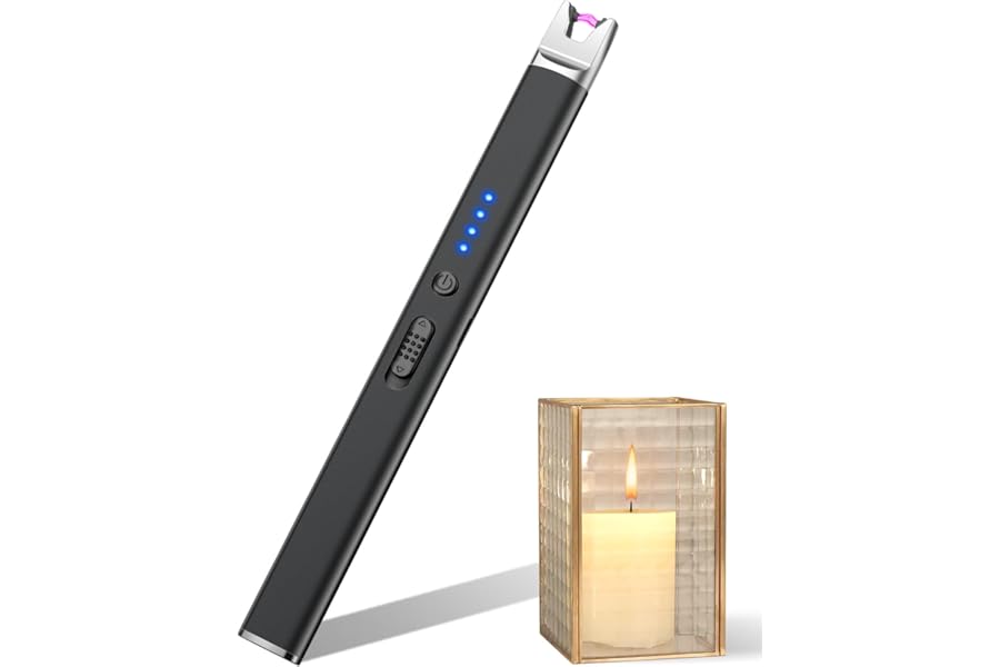 Electric Candle Lighter Long Reach USB Rechargeable BBQ Lighter, Windproof & Flameless Arc Plasma Stick Lighters for Candles, Survival, Camping, Outdoors, Gifts for Women