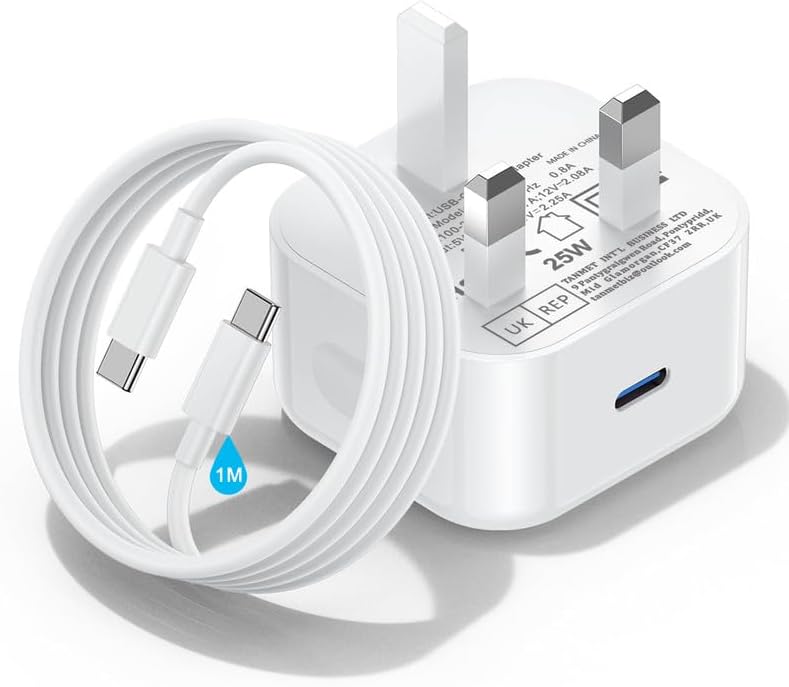 iPhone 17 16 15 Charger USB C Fast Charge for New Apple i Phone 17 Pro/17 Air/17 Pro Max/16e/16 Pro/16 Pro Max/16 Plus/15 Pro Max Plus,25W 1M USB Type C to C Charging Cable and Plug UK With USBC Lead