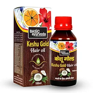 BASIC AYURVEDA Keshu Gold Hair Groth Oil 100ml | 100% Botanical Extract & Pure Herbs | Ayurvedic Recipe With Coconut (Nariyal Oil) | A Powerful Blend Of Natural Ingredients