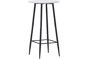 JaHECOME Round Breakfast Kitchen Table 60 * 100cm (Dia. x H) Grey Wood Counter Table with Metal Frame Footrest for Dining Room, Living Room, Home Bar (Light Grey)