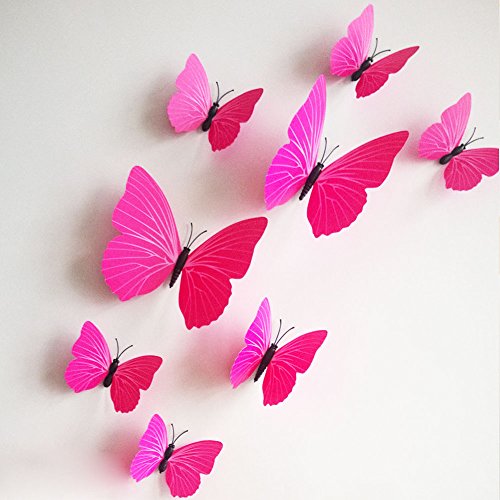 12 Pieces 3D Butterfly Stickrs Fashion Design DIY Wall Decoration House Decoration Babyroom Decoration-ROSE
