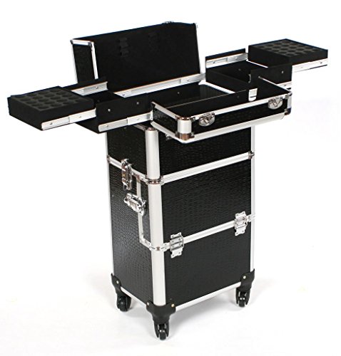 Urbanity Professional Large Aluminium Beauty Makeup Trolley Case Black Croc