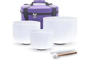 Hye-eun Lot de 3 bols chantants en cristal 432 Hz, 17,8 cm, 25,4 cm, 25,4 cm, avec sac de transport, pour la guérison, la thérapie, la méditation, le yoga, chantant en cristal