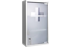 Theo&Cleo Medizinschrank Abschließbar Hängend, Erste Hilfe Schrank, Arzneischrank aus Edelstahl, Wand-Medizinbox 48 x 27 x 12 cm (Silber - 3 Schichten)