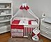 Produktbild Velinda 11-tlg. Baby-Bettwäsche-Set mit Stickerei Bettzeug Bettbezug für Babybett 120x60 (Muster: Rot / Tierchen)