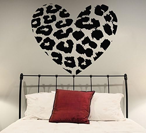 (80x67 cm) Vinyl Wall Decal Leopard Skin Heart Shape / Animal Skin Print Art Decor Sticker / Home DIY Removable Mural + Free Random Decal Gift!