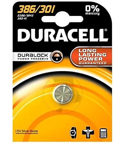 Duracell 301/386 AG12 LR43 Silver Oxide Button Cell Batteries – 4 Pack