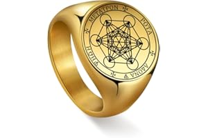 Amaxer Metatron's Cube - Anillo de acero inoxidable para hombre, diseño de geometría sagrada vintage, protección espiritual, anillo de amuleto para hombres y mujeres