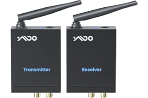 YMOO Wireless Audio Transmitter and Receiver for TV/PC to Speaker, 2.4Ghz Wireless Adapter with RCA/AUX 3.5mm Jack, 100M Long Range for Home Stereo/Soundbar, 192kHz/24bit HiFi Audio, 20ms Low Latency