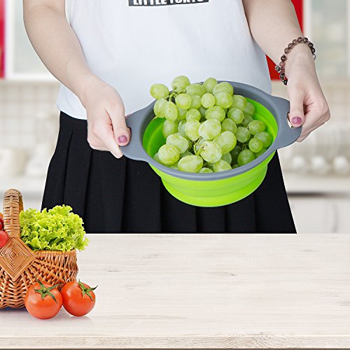 Faltbarer Seiher, Diealles 2 Stück Faltbare Abtropfsieb Silikon Faltbarer Nudelsieb Faltbar Silikon Filter Gemüse Frucht Korb Für Küchenzubehör Set (Grün) - 4