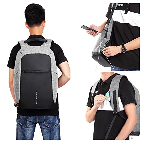 BISON DENIM Laptoprucksack Business Gesch  ft Rucksack mit USB Lade Port wasserdichte durable Polyester Notebook Rucks  cke f  r M  nner und Frauen Ar