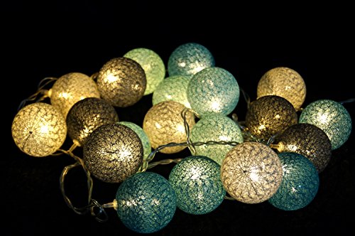 Stoff Ball LED Lichterkette "modern colours" türkies, grau / Kugel Lichterketten