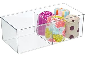 mDesign Storage Box with 2 Compartments – Practical Clothing Storage Box for The Bedroom – Makeup, Accessories and Clothes Organiser Made of BPA-Free Plastic – Clear