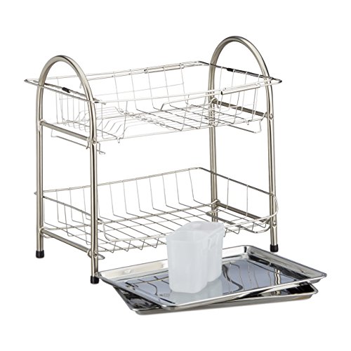 Relaxdays Abtropfgestell 2 Etagen, Besteckhalter Abtropfgitter Abtropfschale, Edelstahl HxBxT: 39,5 x 60 x 28 cm, silber - 3