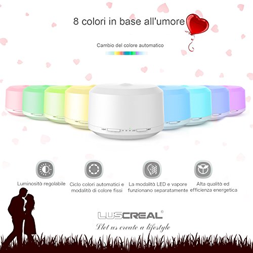 comprare on line Diffusore di Aromi 450ml per grandi ambiente, diffusore oli essenziali e umidificatore d'aria con 8 luci colorate e 4 impostazioni timer -LUSCREAL prezzo