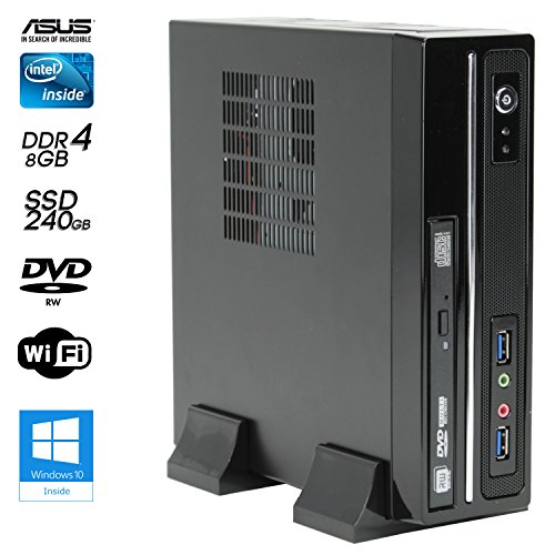 SNOGARD Office-Mini-PC Komplett Set / Bundle / AllinONE | Slim Desktop PC inkl. Windows 10 Professional, 24″ HD Monitor, Wireless Maus und Tastatur, WLAN Adapter | INTEL Core i3-7100T 2×4.00 GHz, 8GB RAM, 240GB SSD, Intel HD 630 Graphics, HDMI, VGA,DVI, DVD±RW, USB 3.0 | Mini-ITX Multimedia Computer - 2