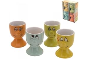 SEOMUSEN KI Funny Face - Set de 4 hueveras de Porcelana
