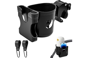 Huucozn Getränkehalter Kinderwagen Buggy Zubehör Universal Becherhalter Flaschenhalter Kindersitz 2 Kinderwagenhaken Verstellbarer Kaffeehalter Fahrrad Rollstuhl Rollator Cup Holder für Kinderwagen
